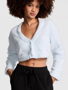 NWT Victoria’s Secret Pink Co-Zzzy Fleece Cropped Cardigan Blue (L)